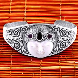 925 Sterling Silver & Garnet Balinese Cuff Bracelet 1 80 ctw*